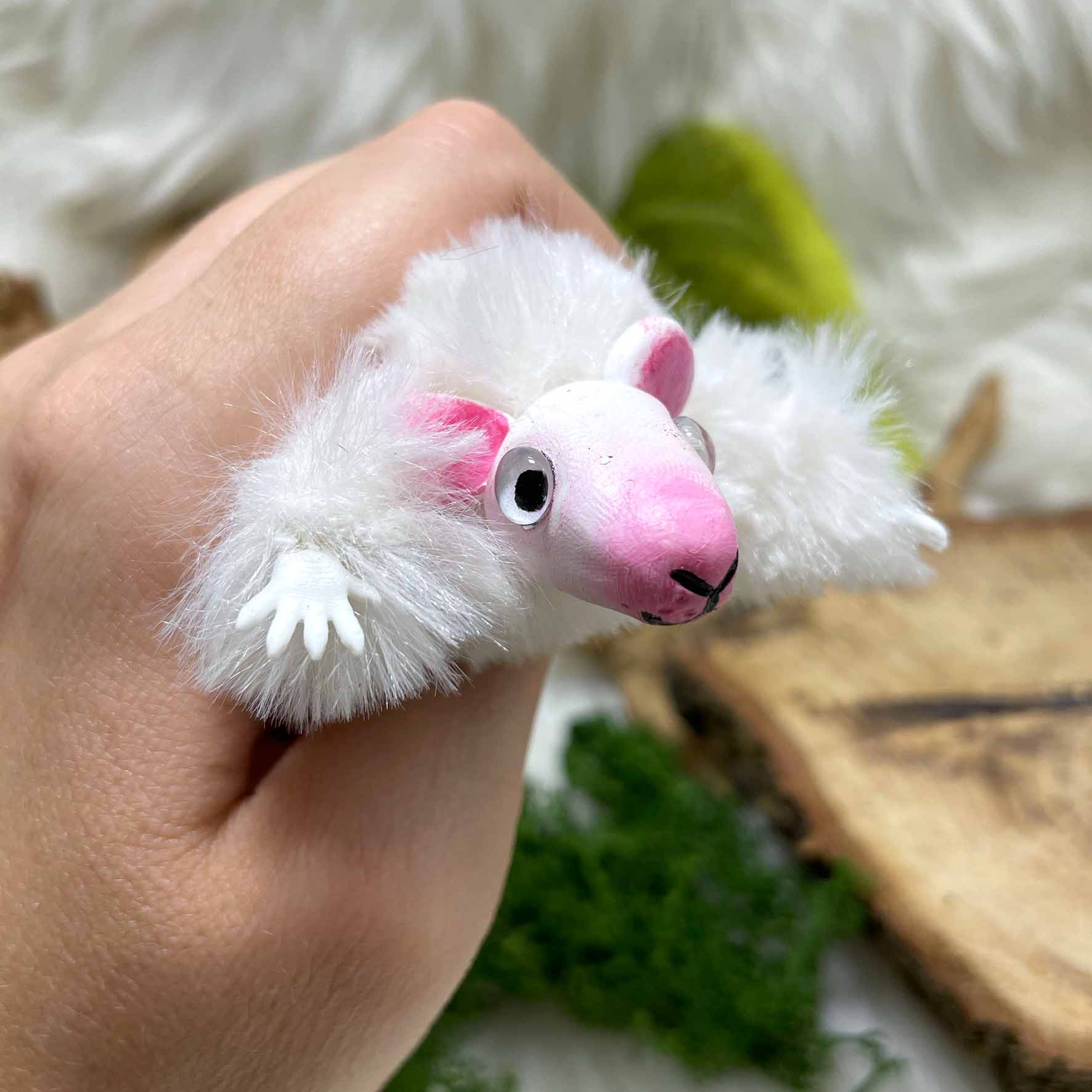 Fluffy white mouse plushie: Finn - Image 3
